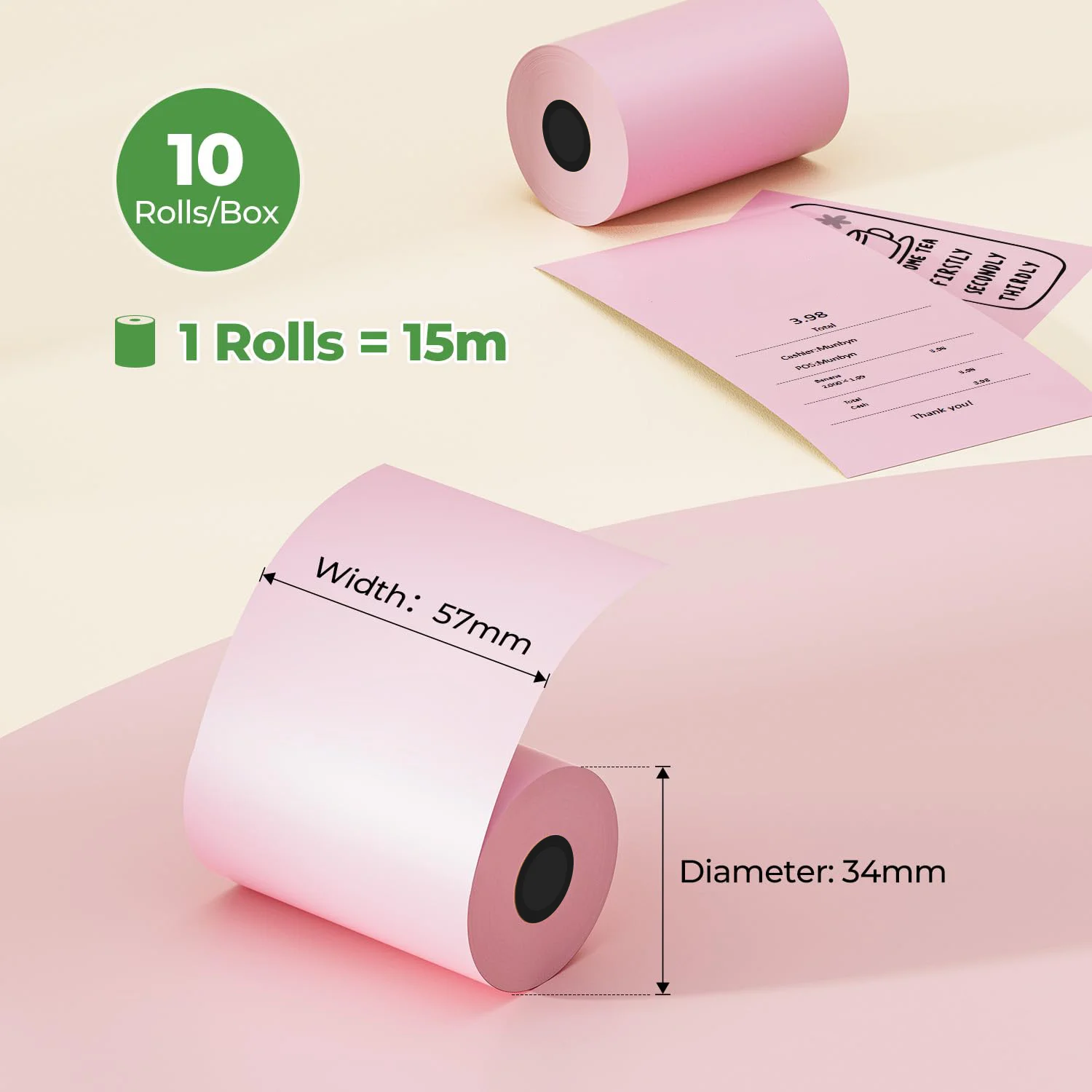 10Rolls Cash Registers Papers Pink Thermal Papers BPA Free Fits All 58mm Mini POS Printers Square Terminal Credit Card Machines