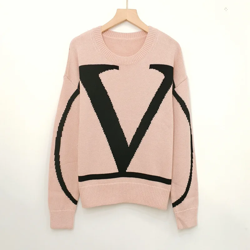 

2025 New Women's Oversized Sweater Letter Embroidery Round Neck Long Sleeve Soft Knit Pullover Winter Fashion Gift