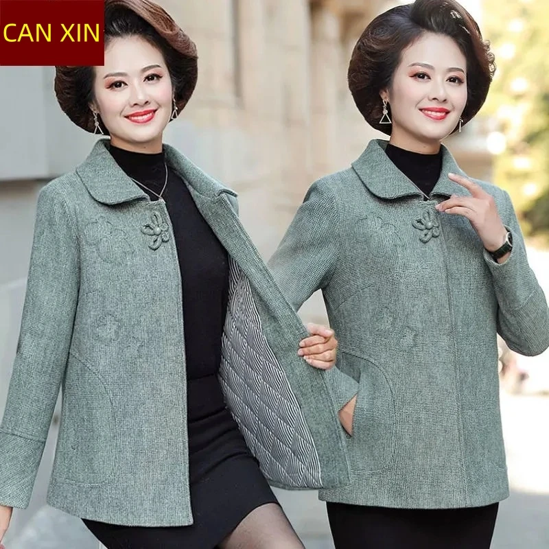 

Autumn Winter Quilted Warm Woolen Coat Middle-aged Mother Add Cotton Lined Short Jacket Fashion High End Women Wool Outwear 5XL