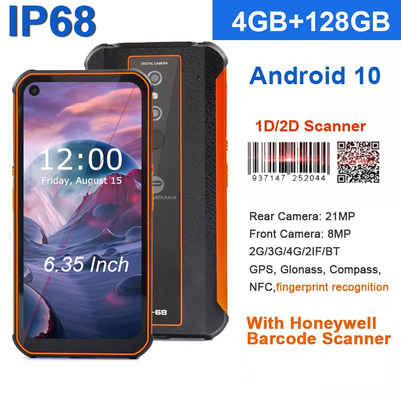 

IP68 открытый сканирующий офисный специализированный Android 10 PDA 4G RAM 128G ROM 2D сканер