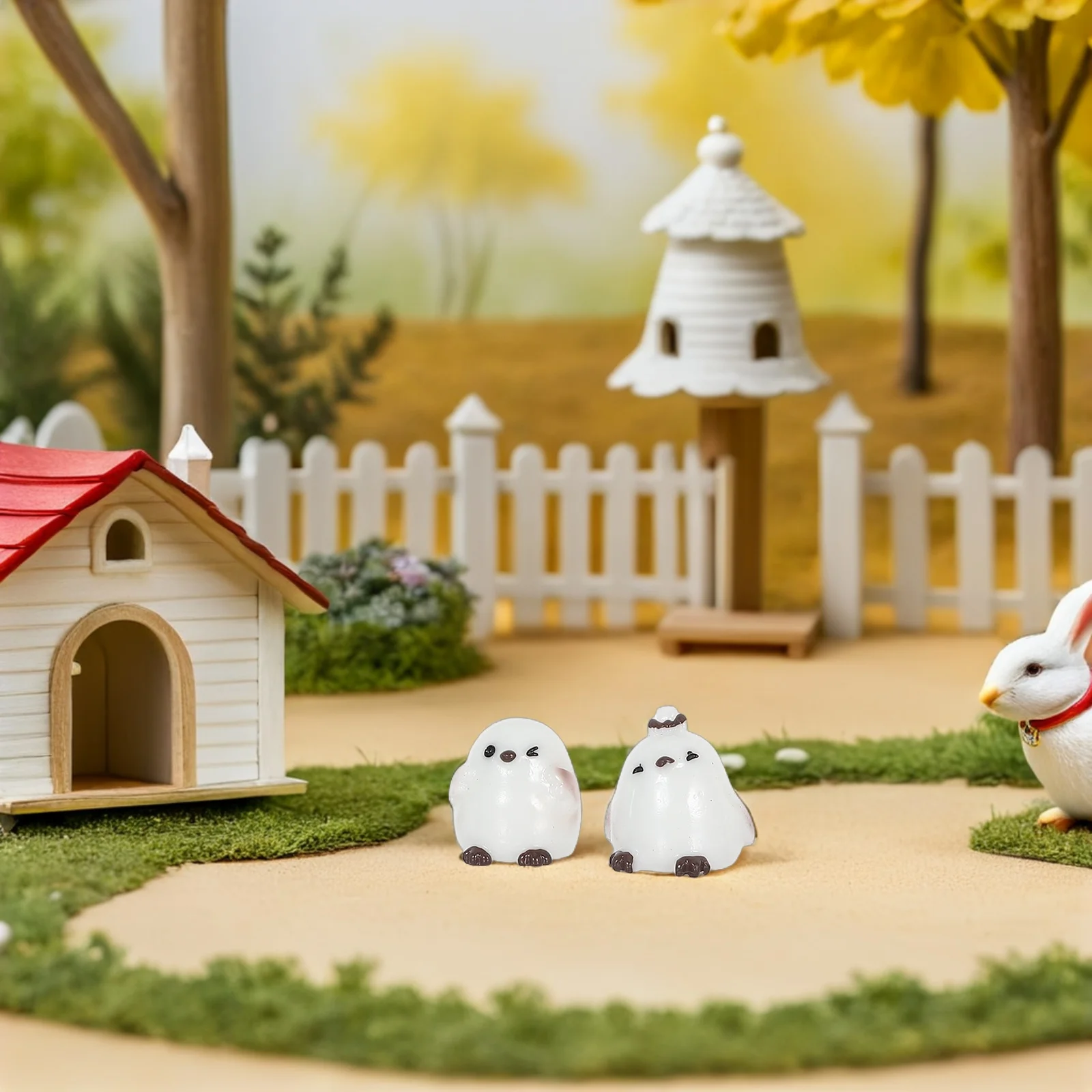 

12pcs Mini Resin Bird Figurines Cute Cartoon Animal Models Micro Landscape Ornament For Terrarium Garden Decoration White Resin