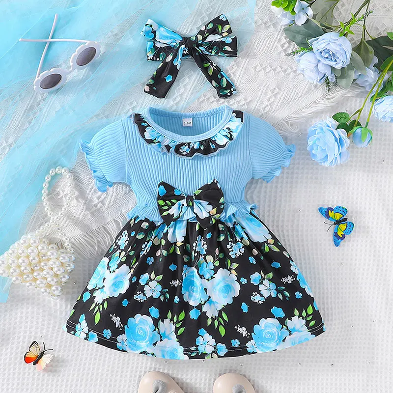 Robe pour enfants de 3 à 24 mois, Style coréen, mode, manches courtes, mignonne princesse florale, robes formelles Ootd pour nouveau-né fille