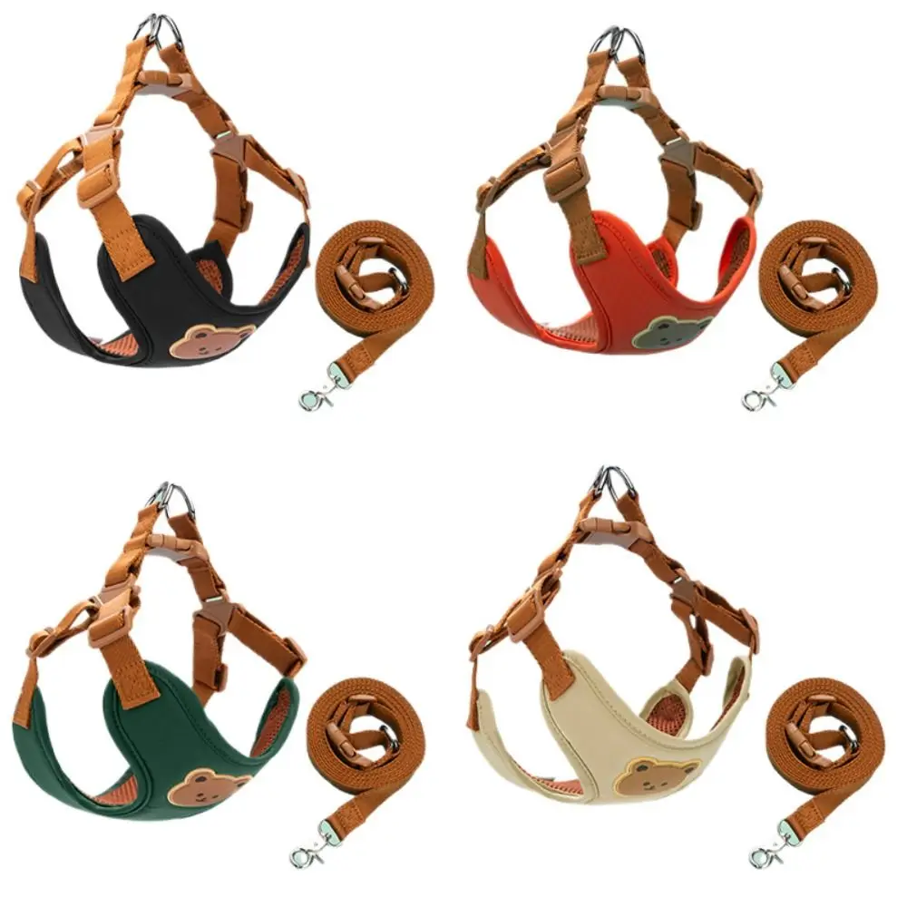 漫画風のかわいいペット用ハーネスとリード、脱走防止、調節可能な犬用首輪ハーネス、引っ張らない猫用チェストストラップベスト、小型犬・中型犬・猫用