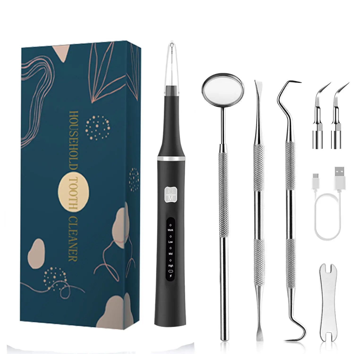 Visible Ultrasonic Dental Scaler Tartar Remover 5 modes with LED Light Household Teeth Cleaning Tools Dental Cleaner Oral Care