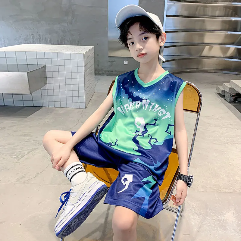 Boys' basketball wear 2024 summer new CU-CU children's tracksuit Sleeveless boys' training wear Children's quick-drying clothes image 4