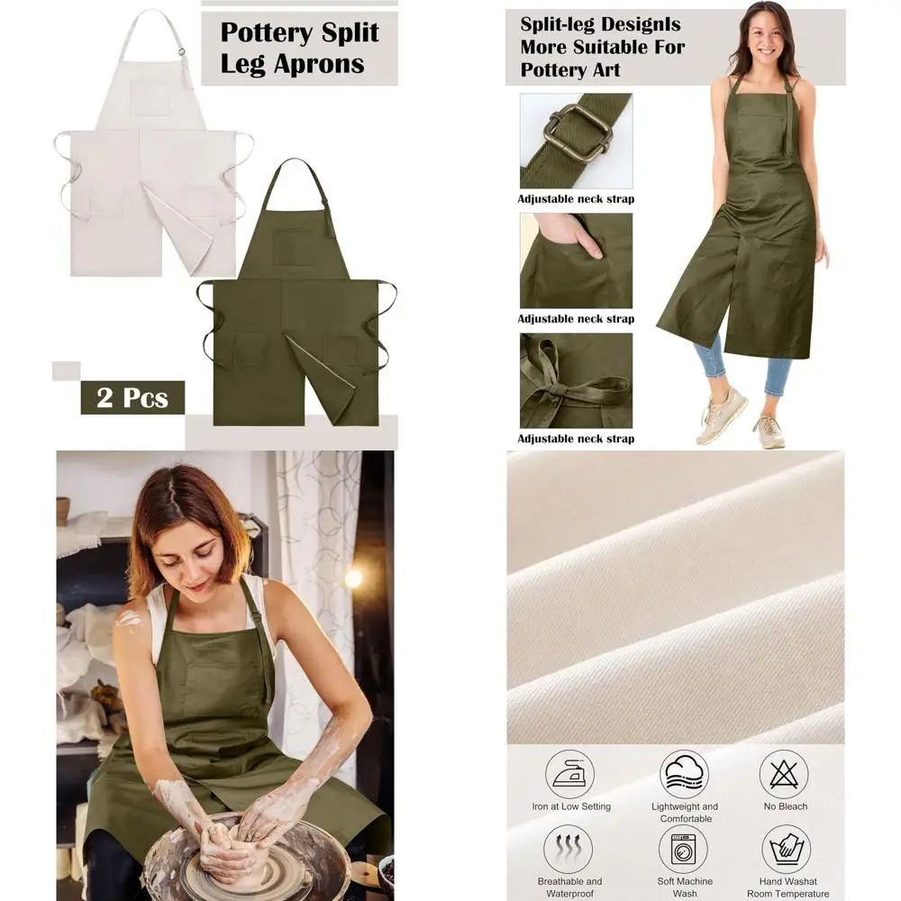 

Регулируемый гончарный фартук с разделенными ножками и 3 карманами для любителей керамики — шалфейно-зеленый и бежевый