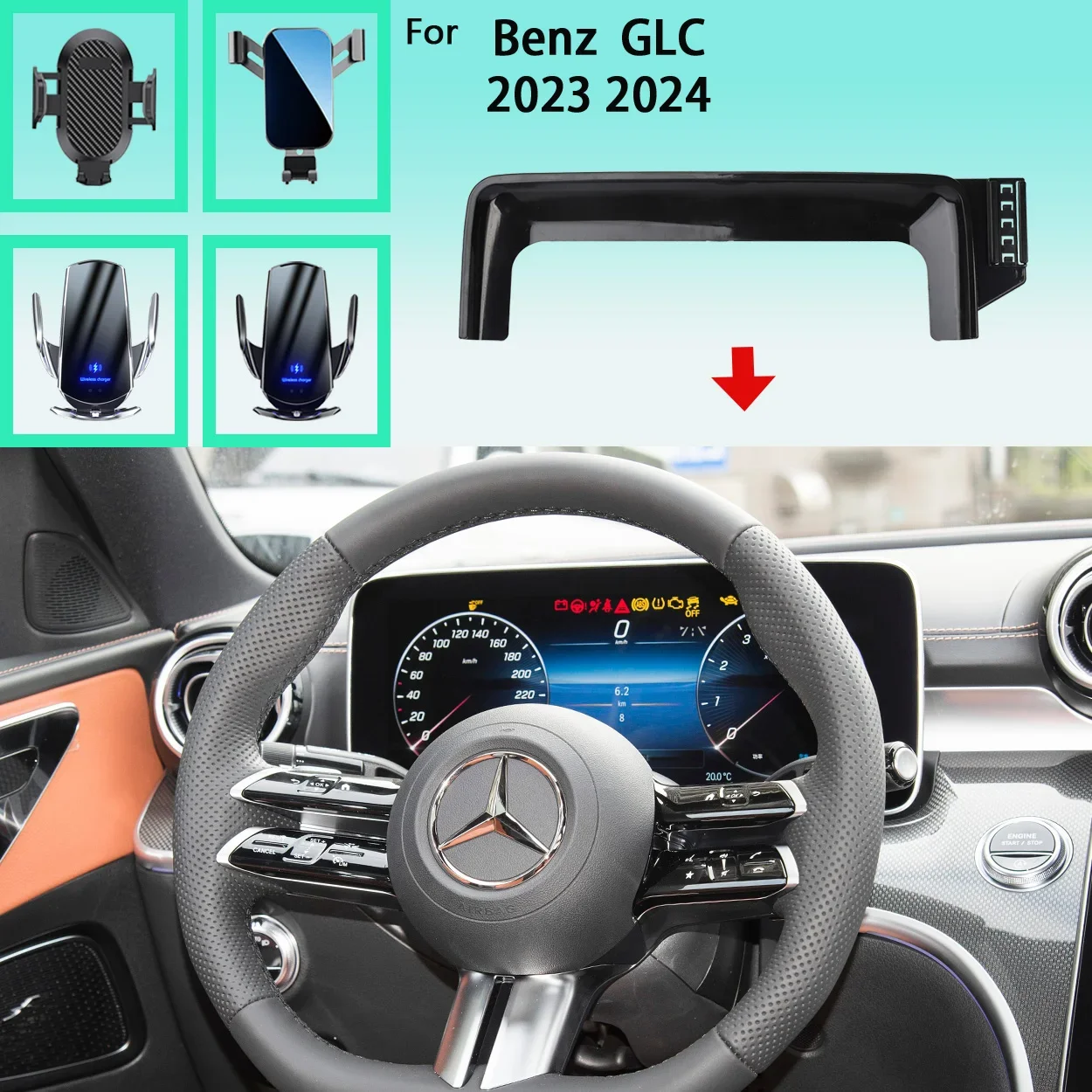 For Mercedes GLC X254 2023-2024 15W Wireless Charging Phone Holder for 12 3 Inch Screen Dashboard Mount
