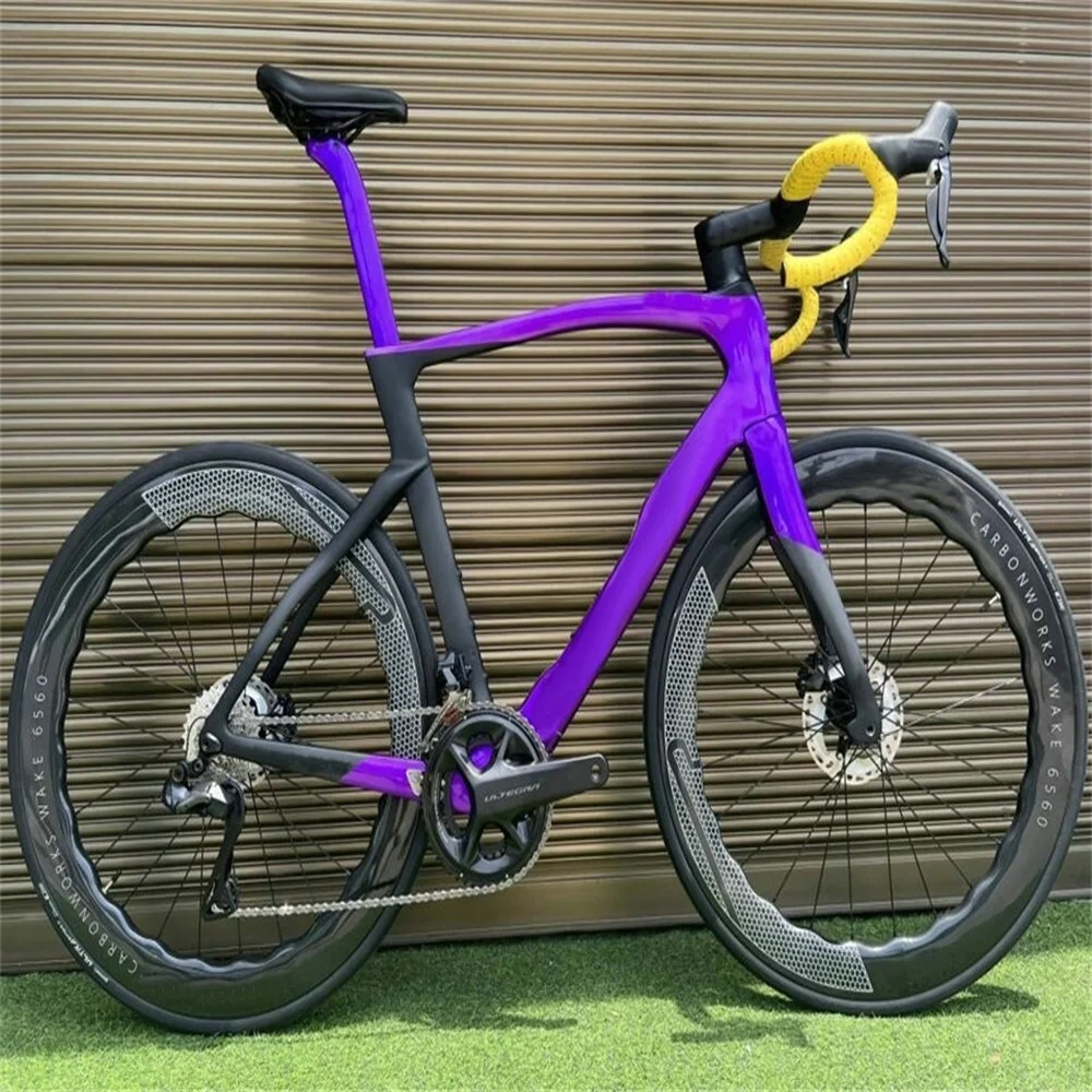 60 Colors 1K Disk Carrowter F14 Carbon Road Complete Purple Bicycle DIY Bike with R7020 groupset handlebar 6560 Disk Wheelset