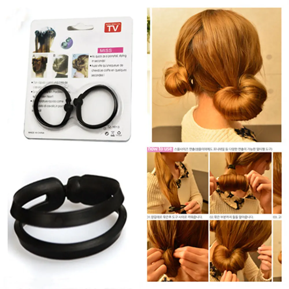 Two Hair Accessories For Bun Hairstyles: Black Flowered Bun Mushroom Bun Hair Band For Quick Hair Styling Tools