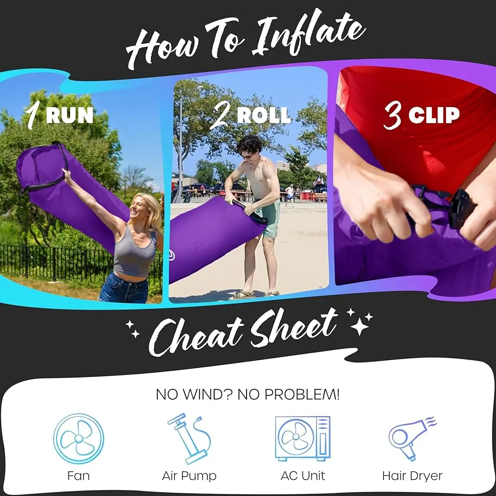 Inflatable Lounger | 210T Polyester Inflatable Chair | No-Pump Blow Up Couch | Camping Couch Air Sofa Bed W/ 450 Lbs. .,