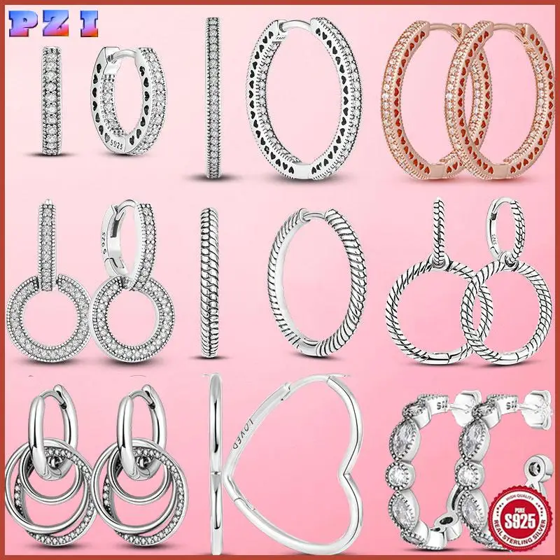 

2025 New 925 Silver Hot Moments Charm Hoop Earrings for Women Trendy Big Circle Fashion Silver Earrings Jewelry Making