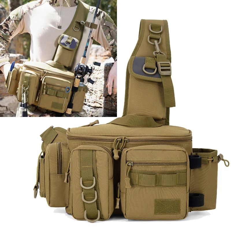 

Tactical Lure Climbing Bag Large Capacity Outdoor Hiking Fishing Hunting Camping with Rod Holder Single Shoulder Waist Pack