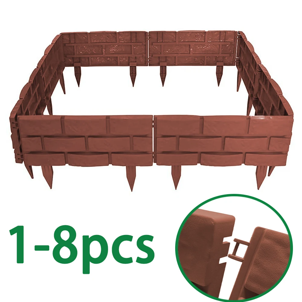 

1-8Pcs Imitation Stone Plastic Fence Garden Fence Border Garden Edging DIY Decorative Flower Grass Outdoor Landscape Border