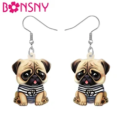 BONANY Acrylic Drop Dangle Cute Big Eyes Pug Dog Earrings Party Favors for Women Girls Kids Teens Charms Pets Jewelry Gifts