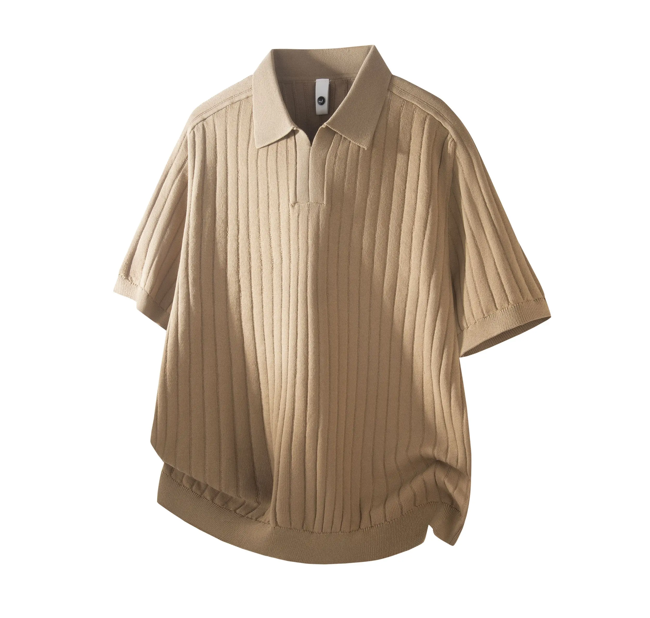 ALLIN Lenzing Lyocell Ribbed Texture Casual Short-Sleeve T-Shirt for Men, Summer Vintage Old Money Style Knitted Polo Shirt