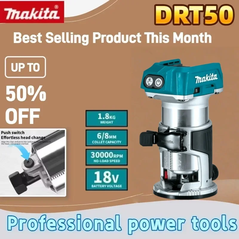 Makita Original DRT50 18V LXT Cordless Woodworking Edger 6.0Ah Lithium Battery Edging Forming Grooving Woodworking Power Tools