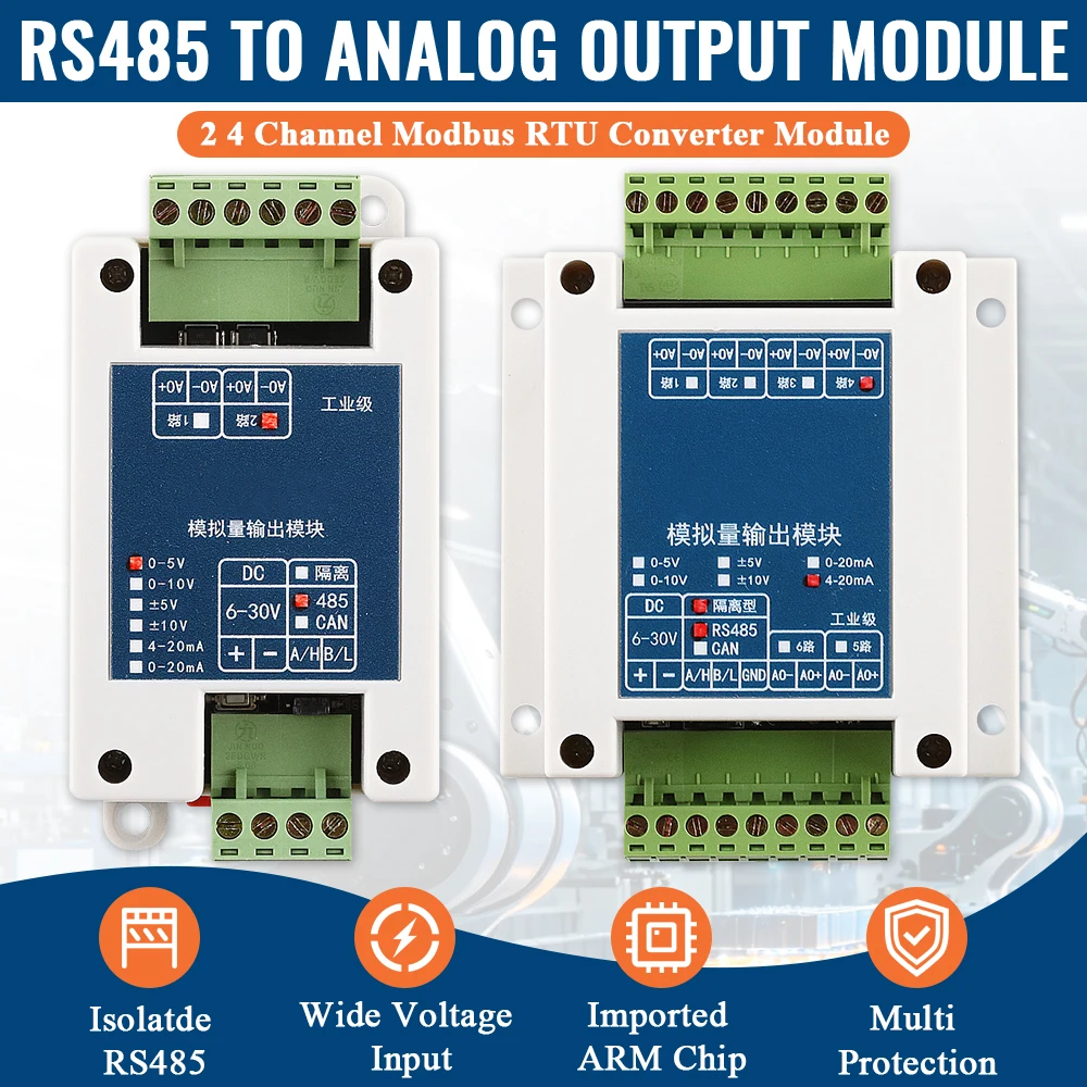 Konwersja RS485 na 4-20mA 0-5V 0-10V Moduł transformujący 2 4-kanałowy Modbus RTU RS485 na analogowe moduły przemysłowego konwertera — zdjęcie 5