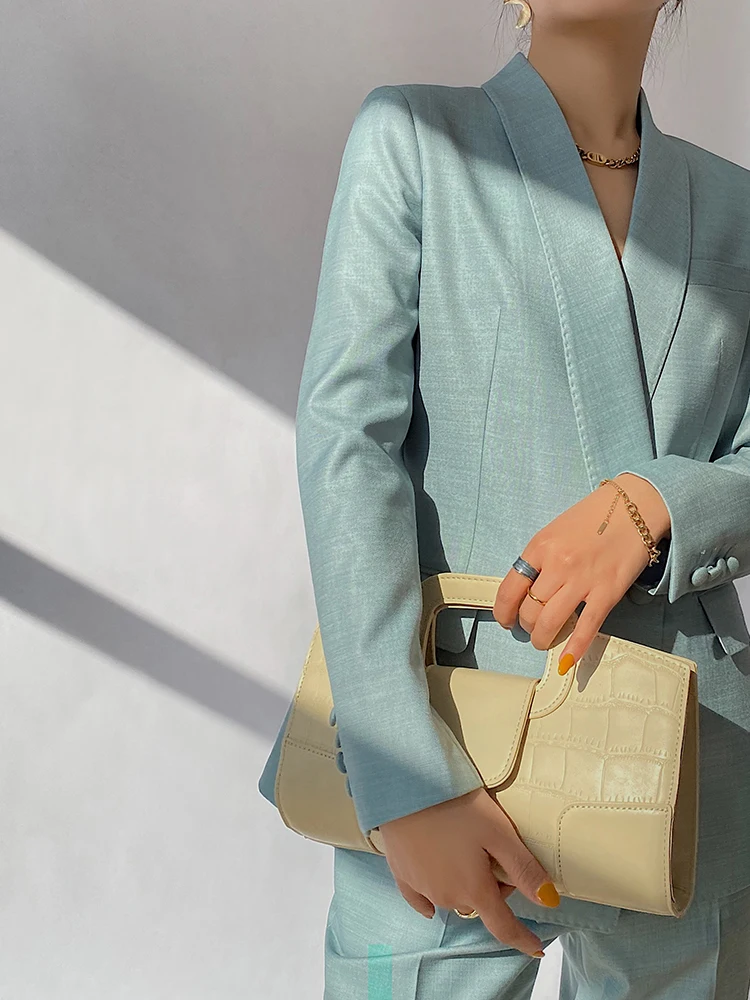 Terno azul slim fit Jaet feminino outono novo Sle Qingguo gola cintura cinched carreira usar conjunto de terno de emagrecimento commute Sle P...