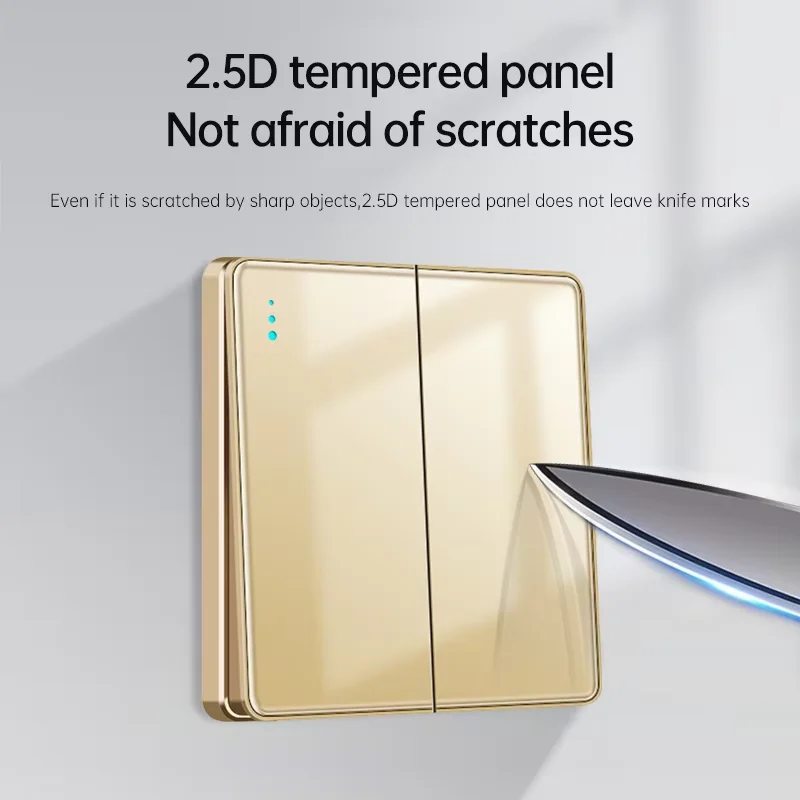 PSSRISE All Tempered Glass Wall Lamp Switch Button Gold UK Plug 13A Universal Wall Socket with Usb ,220V2gang2way Dimmer Switch - view 3