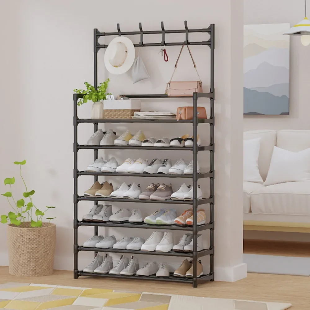 Multi Layered Shoe Rack Shoe and Hat Rack  with Hooks Floor Standing Large Capacity Corner Bedroom Shoe Organizer &Storage Rack