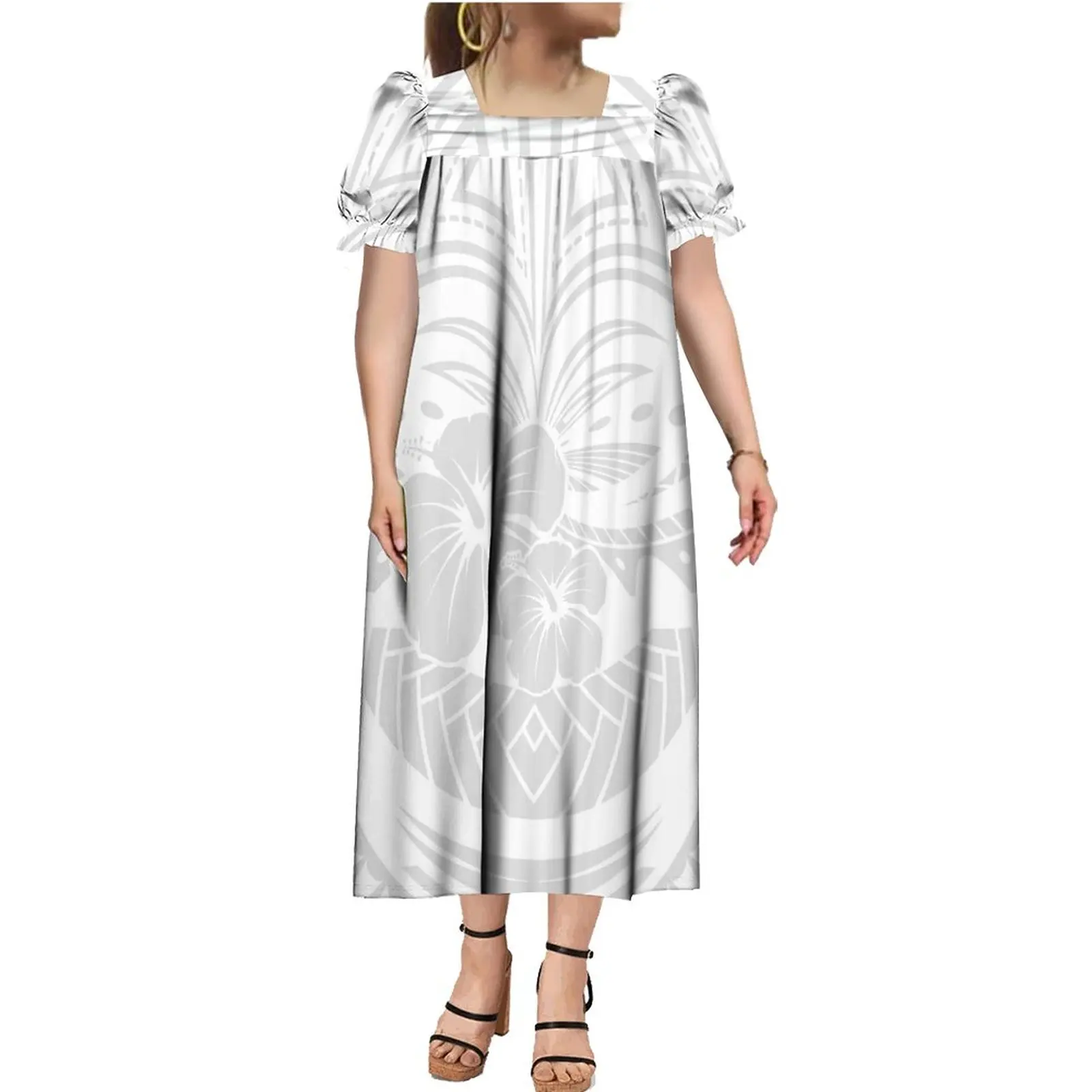 Print On Demand Customize mother day Micronesia White  Mumu Micronesia Dress Polynesian Dress Custom Plus Size Womens Dresses