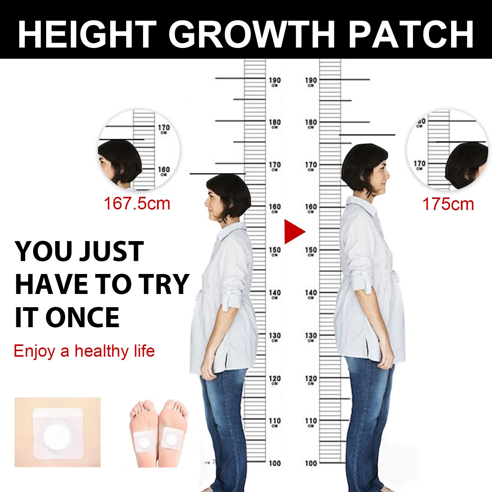 EELHOE Height Growth Patch Promote Bone Conditioning Enhancer Body Grow Taller Plaster Natural Height Increasing Foot Patch 8pcs