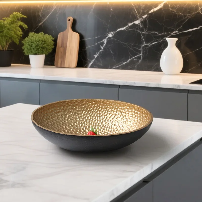 Metal Trays Retro Golden Fruit Plate Rough Texture Desktop Storage Container Organizer Trays Decorative Trinket Dish Jewelry