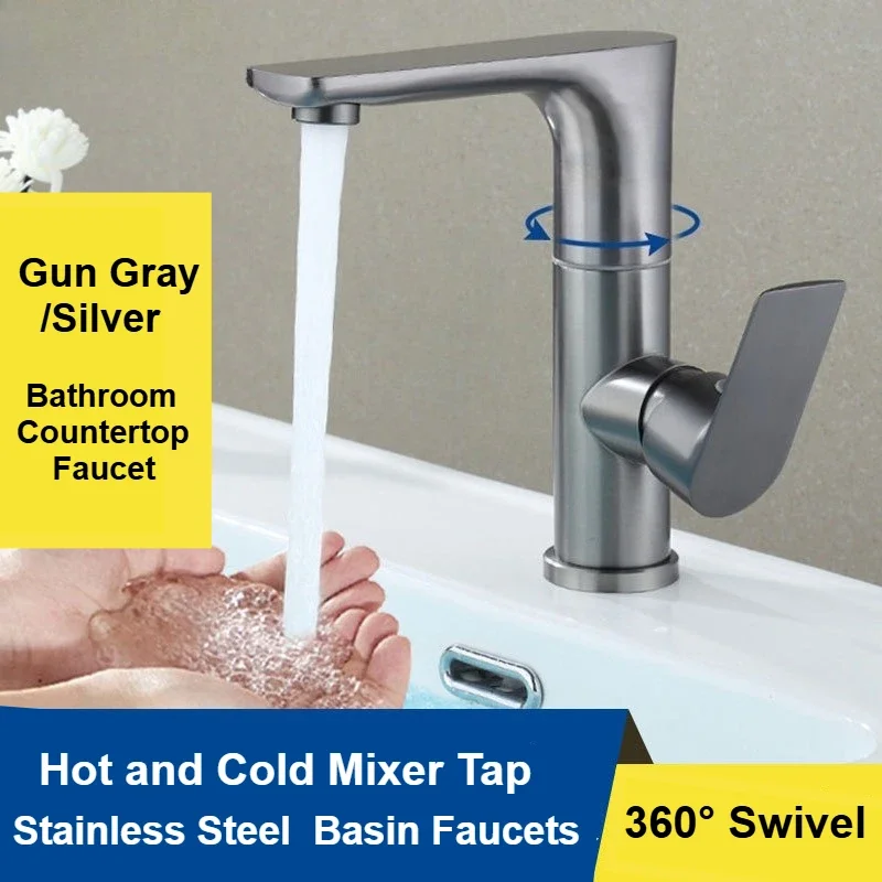 

Stainless Steel Basin Faucet 360° Swivel Toilet Countertop Sink Faucet Bathroom Faucets Hot and Cold Water Tap Deck Mounted