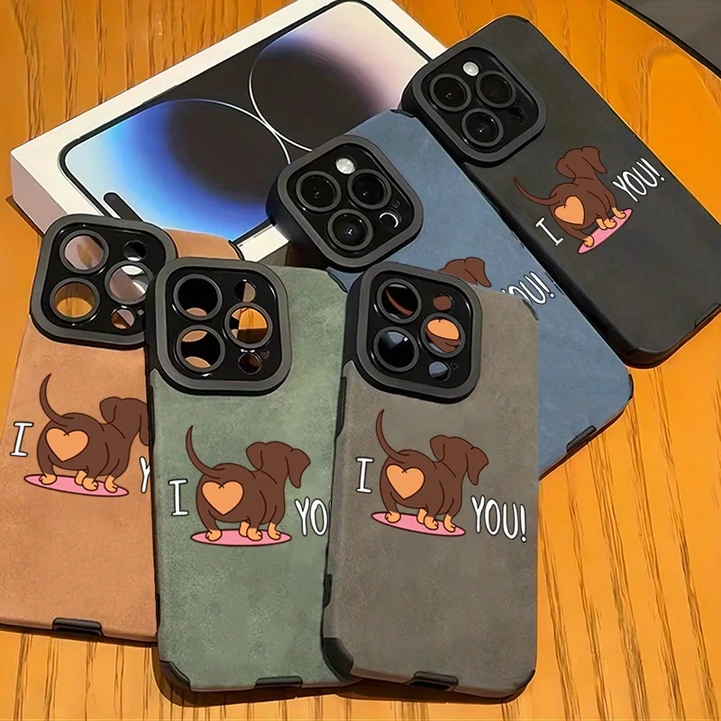 Cute Dachshund Heart Print Phone Case For iPhone 11 12 13 14 15 16 Pro Max 17 Pro Max Air X XR XS 7 8 Shockproof Leather Cover - view 6