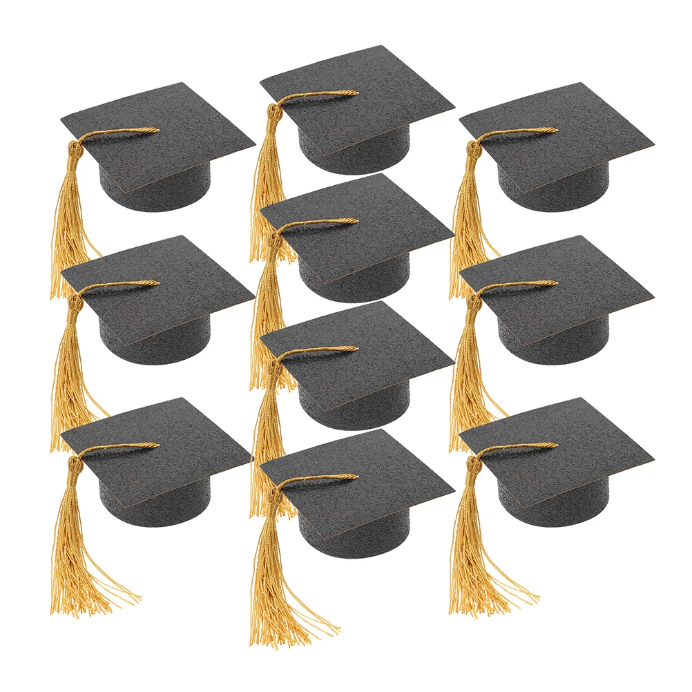 

12 Pcs Doctor Hat New Year Party Decorations Graduation Goblet Cover Classic Black Mini Caps Glass Toppers Party