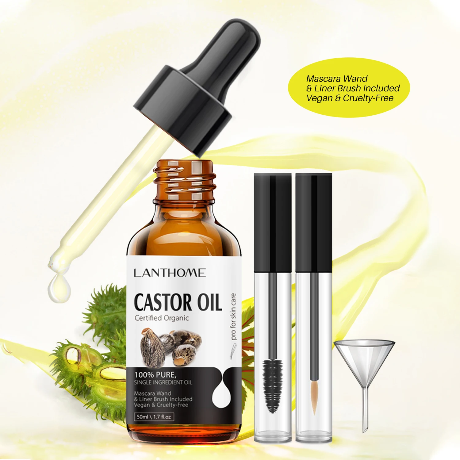 น้ํามันละหุ่ง Eyelash Growth Serum Eyelash Lifting Kit เสริมสร้างและซ่อมแซมผมเสียคิ้ว Hair Growth Essential Oils