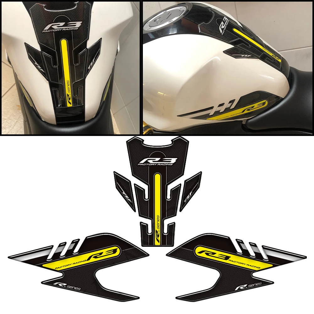 

For YAMAHA YZF R3 YZF-R3 YZFR3 2019 2020 2021 2022 Motorcycle Fuel Oil Side Tank Pad Decals Knee Protector Stickers Set