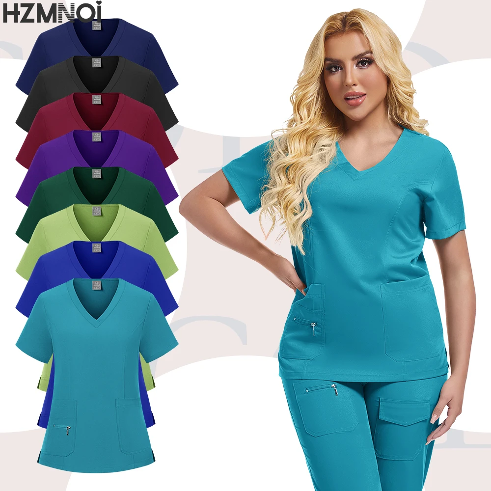 

New Many Colors Cheap Price Straight Leg Pants Set Pocket V-Neck Top Trousers Women Men Surgical Uniform Medical Nursing Clothes