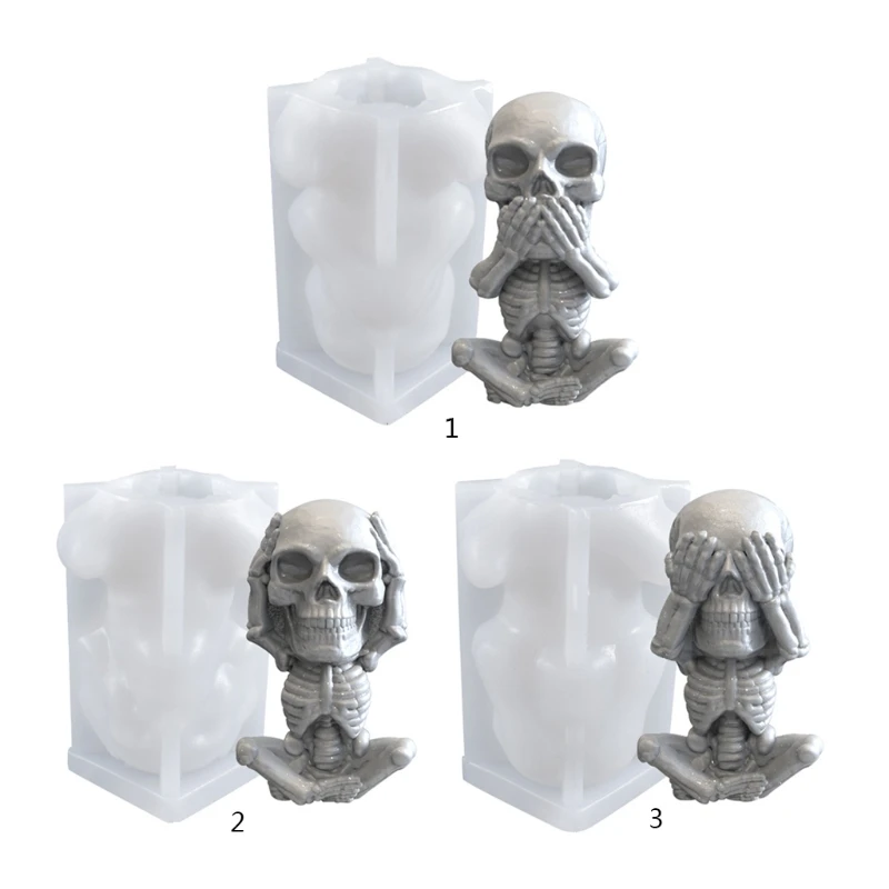 3D Skull Epoxy Resin Mold Halloween Funny Skeleton Modeling Plaster Silicone Mould DIY Crafts Soap 40GB