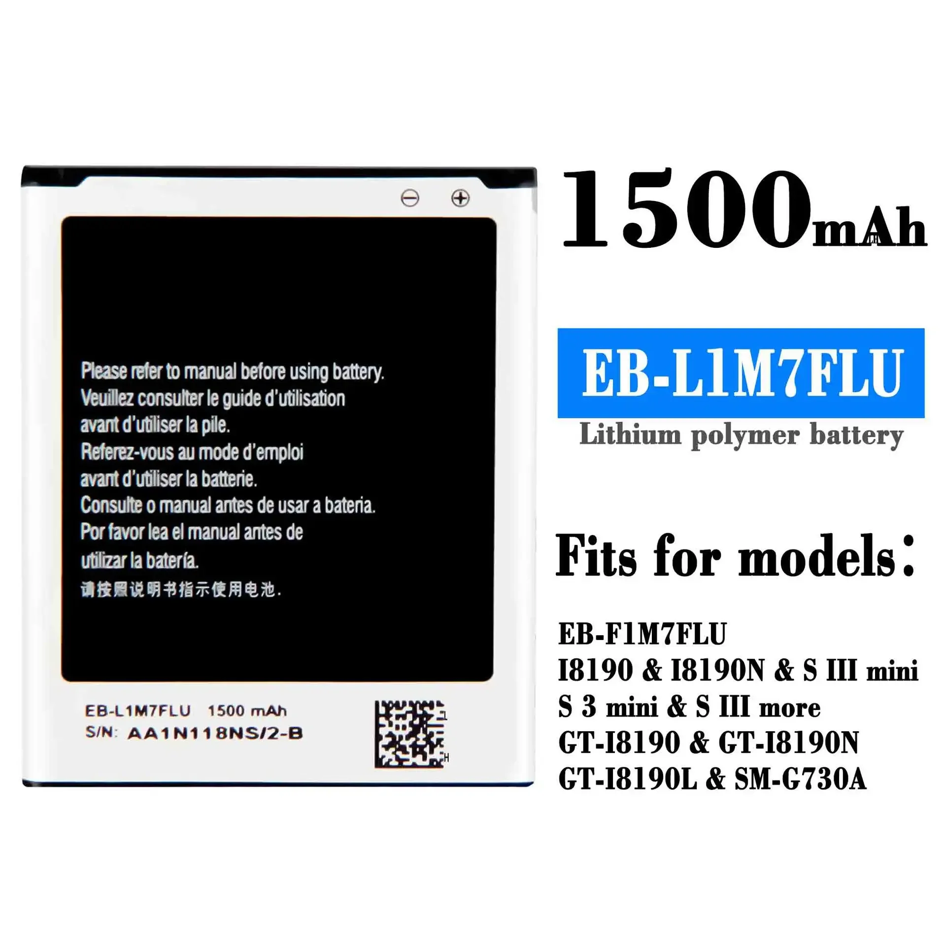 For SAMSUNG EB-F1M7FLU 1500mAh Battery Galaxy S3 Mini S III More GT-I8190 I8160 I8190N GT-i8200 S7562 G313 SM-G730A NEW