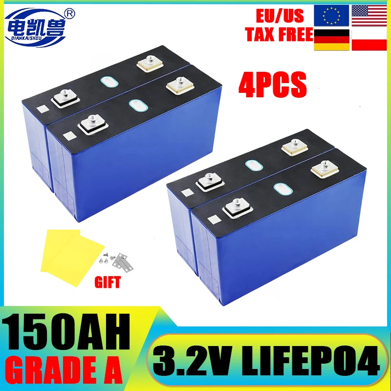 

4pcs new 3.2V 150Ah 320Ah 280Ah 200Ah LiFePO4 Battery Deep Cycles DIY 12V Cell Pack For RV EV Yacht solar energ free shipping