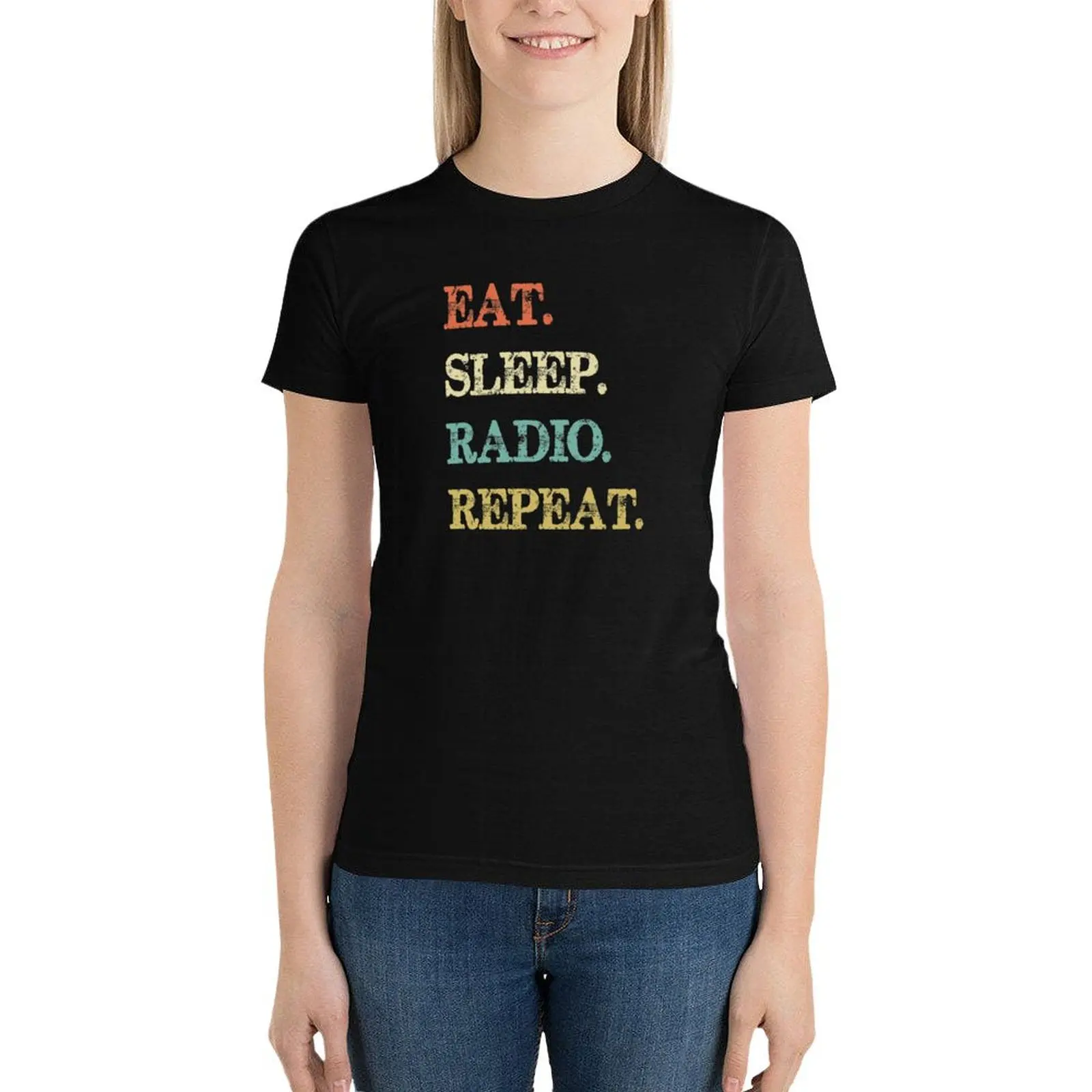 

Eat Sleep Radio Repeat T-Shirt kawaii clothes Aesthetic clothing plus size tops t shirt Women