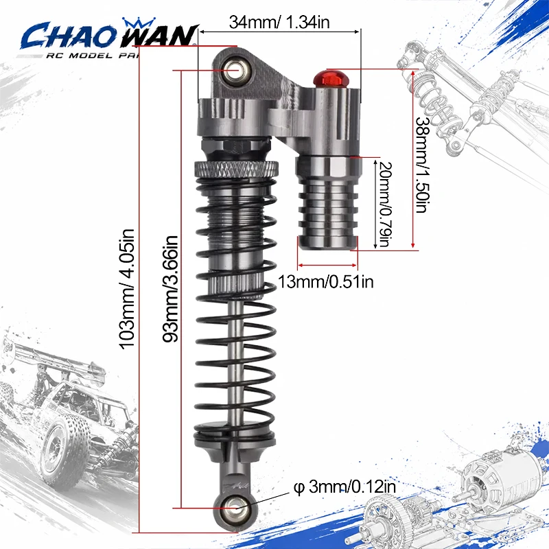 1/10 RC Crawler Metal Negative Pressure Shock Absorber, Simulated Shock Damper for SCX10 RC4WD D90 Chassis Model Upgrade Parts