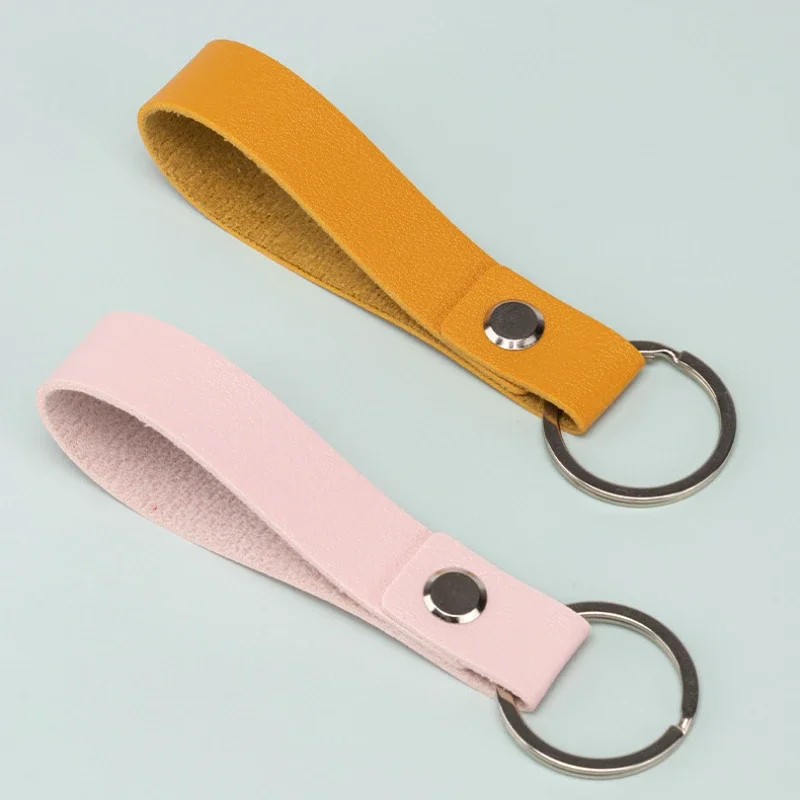 

Customized Logo PU Leather Keychain Personalize Name Number Keyring Pendant Business Gift Laser Engrave Car Key Chain Rope