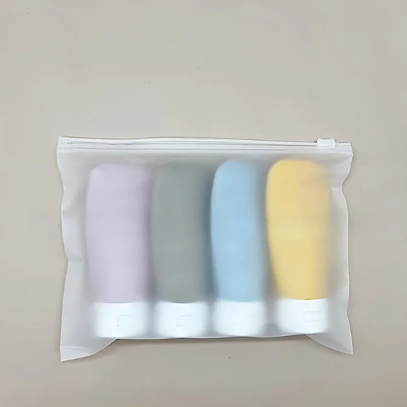 4-teilige auslaufsichere Reiseflasche aus Silikon für Geschäftsreisen, tragbarer, nachfüllbarer, zusammendrückbarer Behälter für Toilettenartikel, Lotion