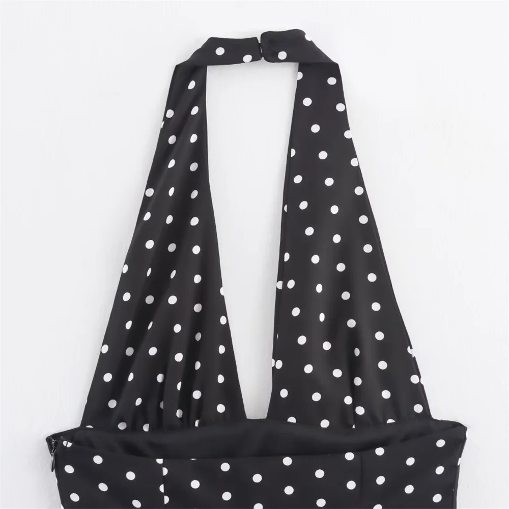 Novo vestido feminino elegante e sexy assimétrico com bainha fofa em camadas decorativas de bolinhas estilo macacão