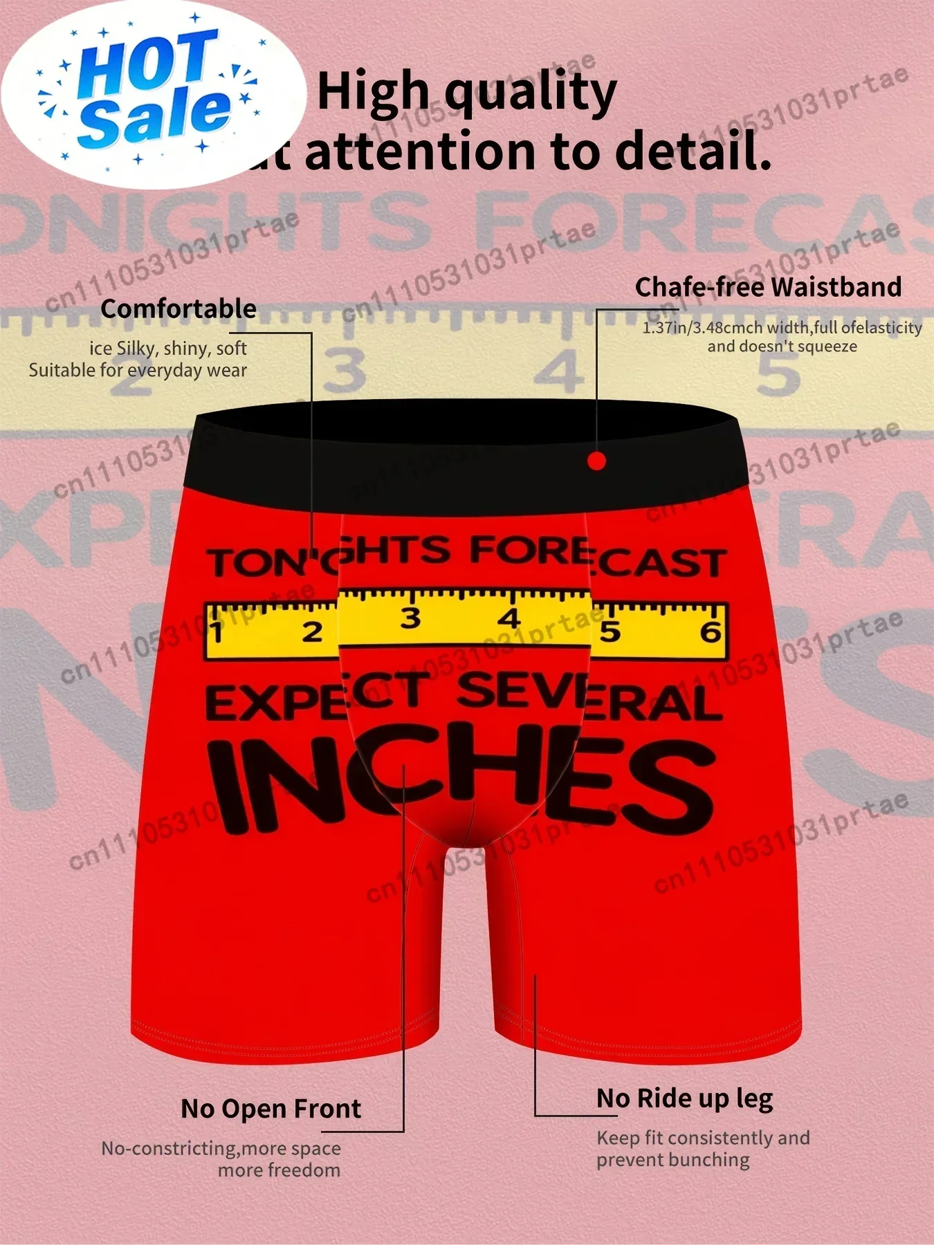 Novelty Tape Measure Underwear Men's Novelty Tape Measure Underwear with Belt Loop Ruler High Elasticity Comfortable Fit bLACK view 3