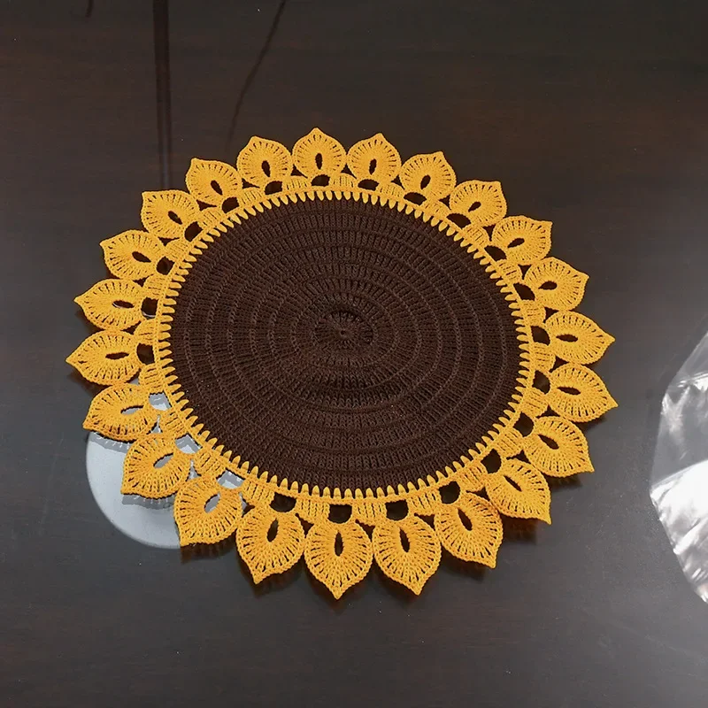 10pcs Cute sunflower imitation woven table mat round embroidered tablecloth milk silk cover towel photo prop embroidery placemat