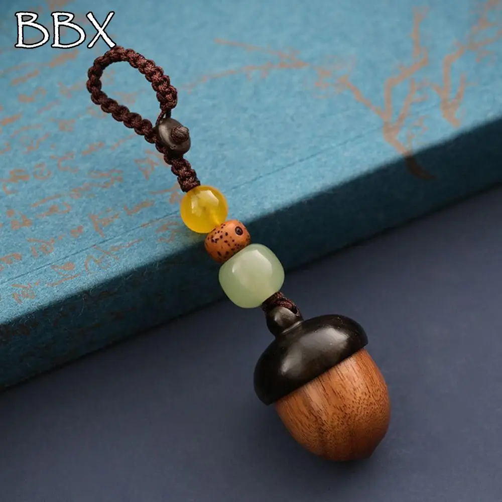 

Decoration Phone Pendent Sandalwood Key Keychain Chinese Style Pendant Openable Cover Box Pendant Pinecone Shape Keychain