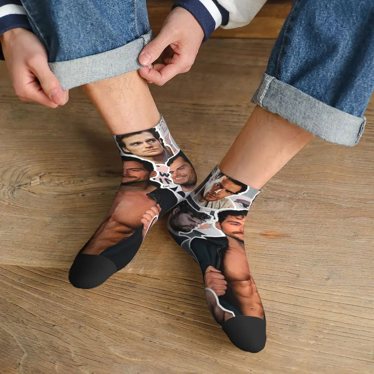 

Носки с фотоколлажем Генри Кавилла, впитывающие пот чулки в стиле Харадзюку, всесезонные носки, аксессуары для мужчин и женщин, рождественские