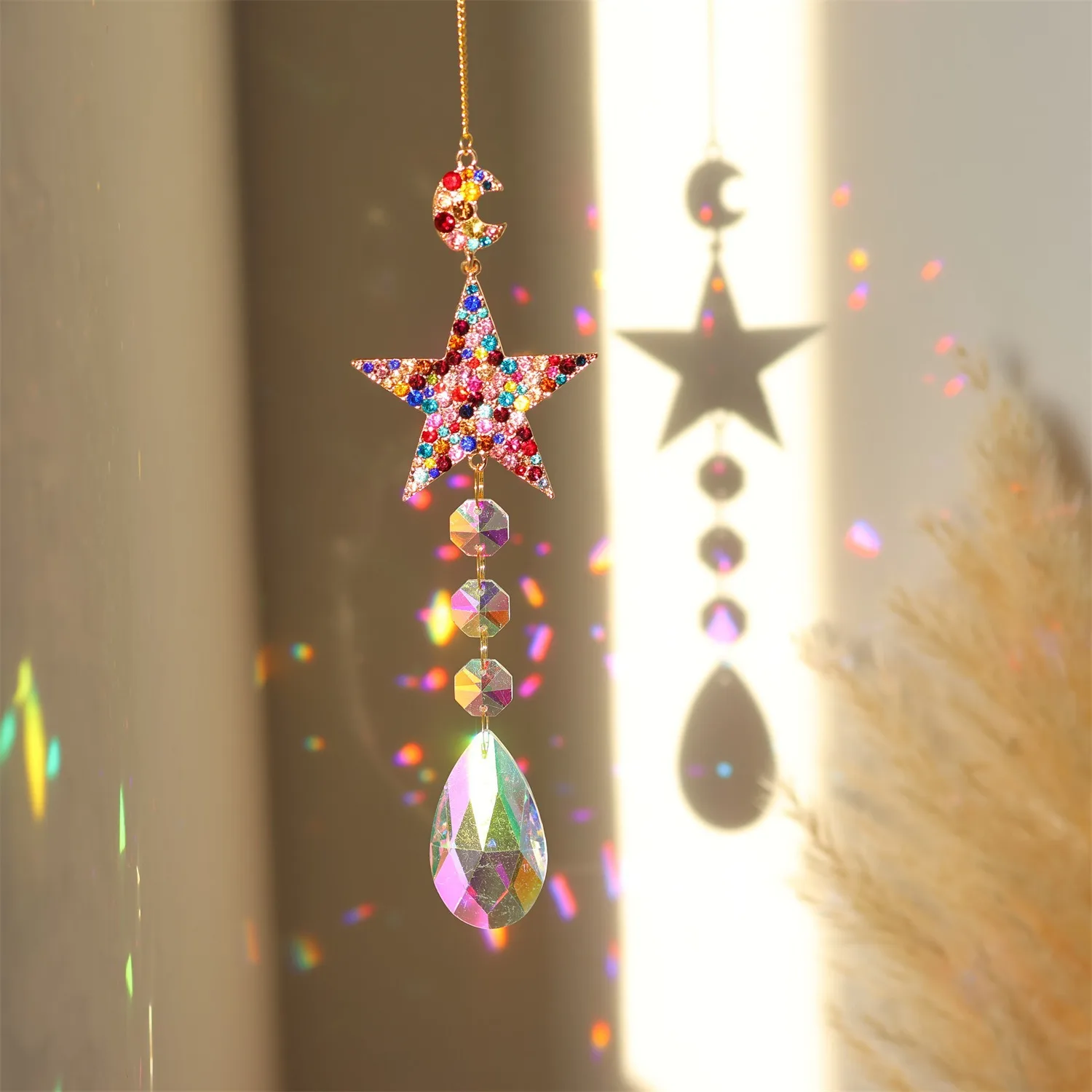 Sparkling and Beautiful Colored Diamond Stars, Moon, Butterfly, Sun Wreath, Gardening Light Collector, Sun Catcher Ornament