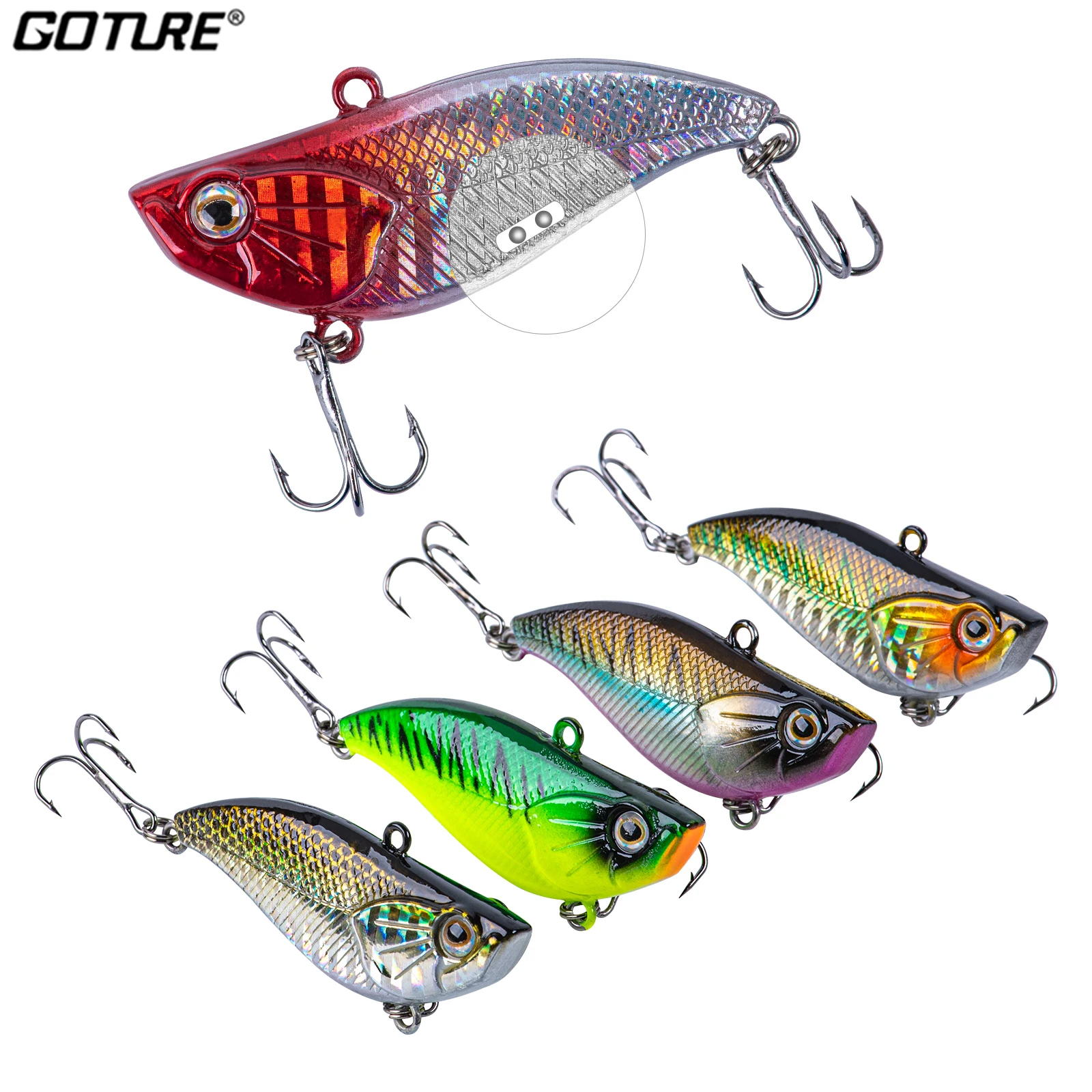 

Goture VIB Fishing Lures 5pcs/lot 6cm 16g Metal Sinking Spinner Crankbait Swimbait for Bass Pike Perch with Box Fishing Tackle