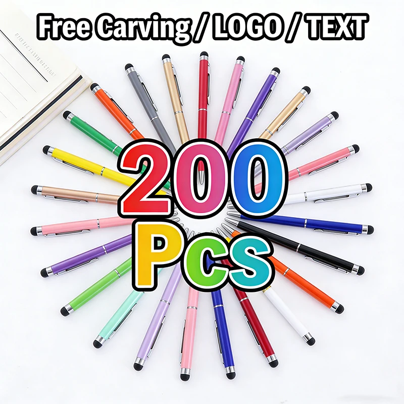 

200 Pcs Metal 2-in-1 Stylus Universal Ballpoint Pen Custom Logo Text Engraving Office School Advertising Pen Engraved Name Text