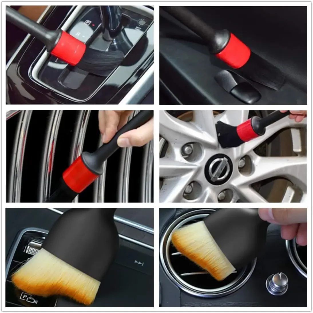 6pcs Car Wash Brush Detail Small Automotive Interior Cleaning Tools Air Conditioner Air Outlet Cleaning Brush Auto Wheel Brush