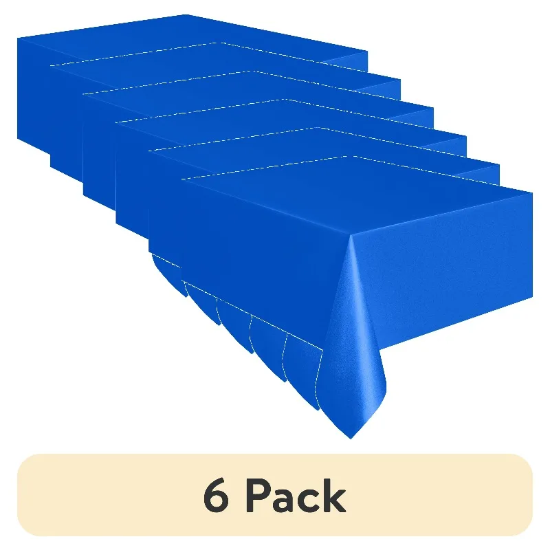 (6 Pack) 1 Count 54 IN x 108IN Blue Rectangular Plastic Table Covers